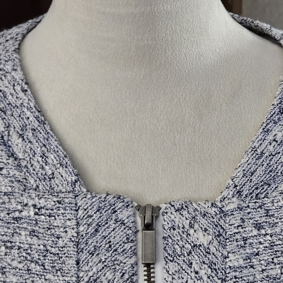 Halogen Women's L Textured Blue & White Bouclé Tweed Blazer Jacket Full Zip - Picture 4 of 16